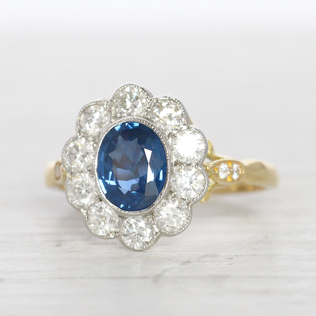 Vintage Style 1.30 Carat Sapphire and Diamond Cluster