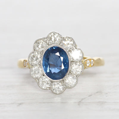 Vintage Style 1.30 Carat Sapphire and Diamond Cluster