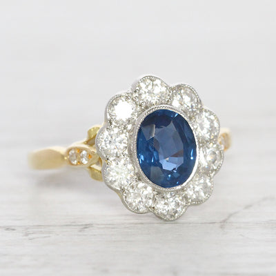 Vintage Style 1.30 Carat Sapphire and Diamond Cluster