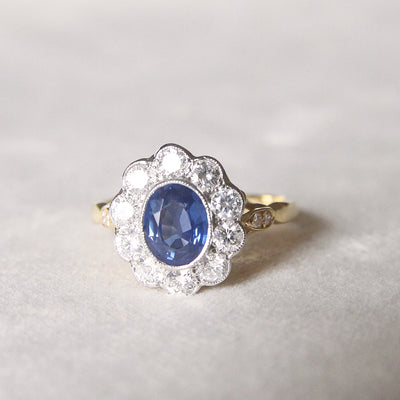 Vintage Style 1.30 Carat Sapphire and Diamond Cluster