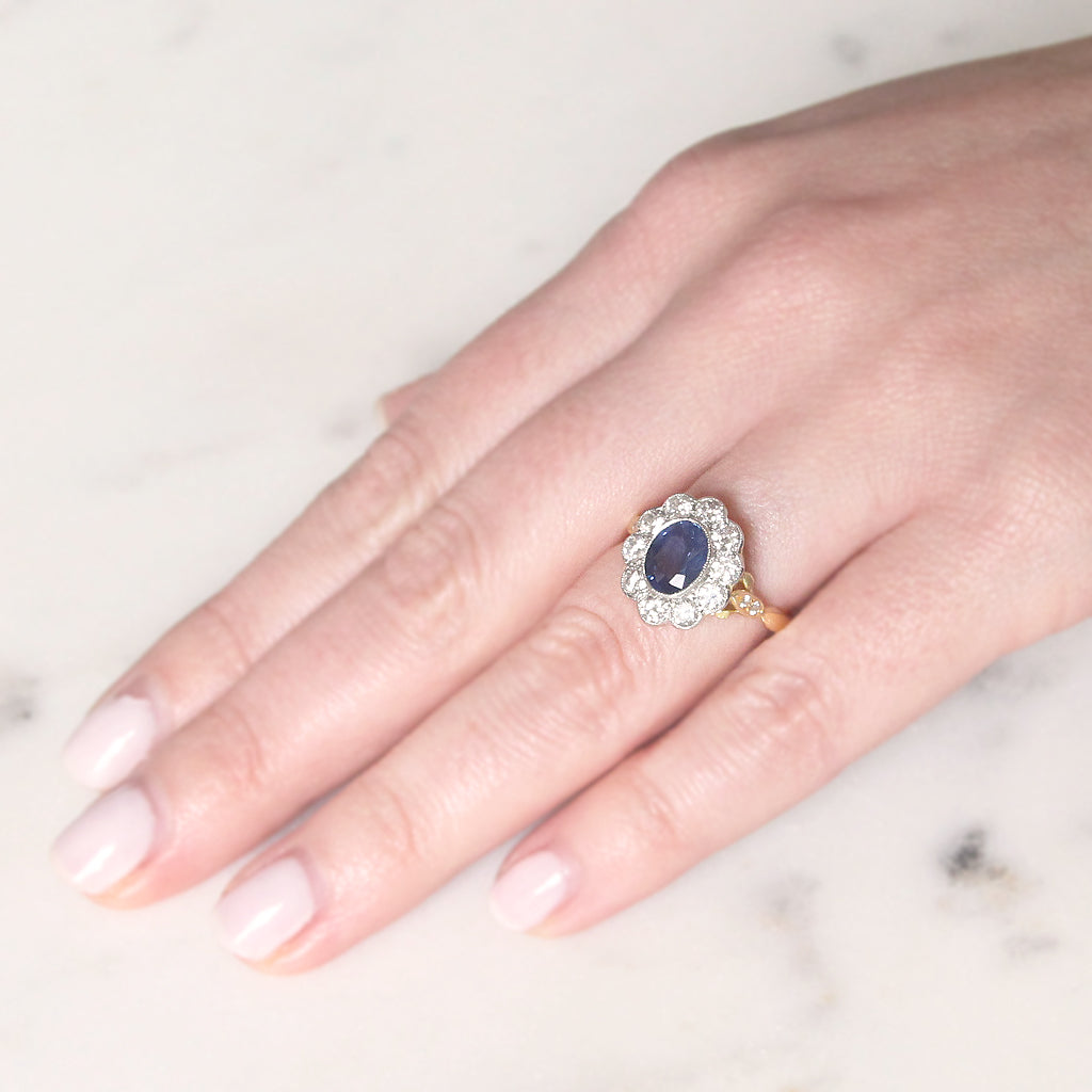 Vintage Style 1.30 Carat Sapphire and Diamond Cluster