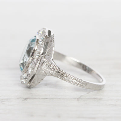 Art Deco Style 2 Carat Aquamarine and Old Cut Diamond Cluster