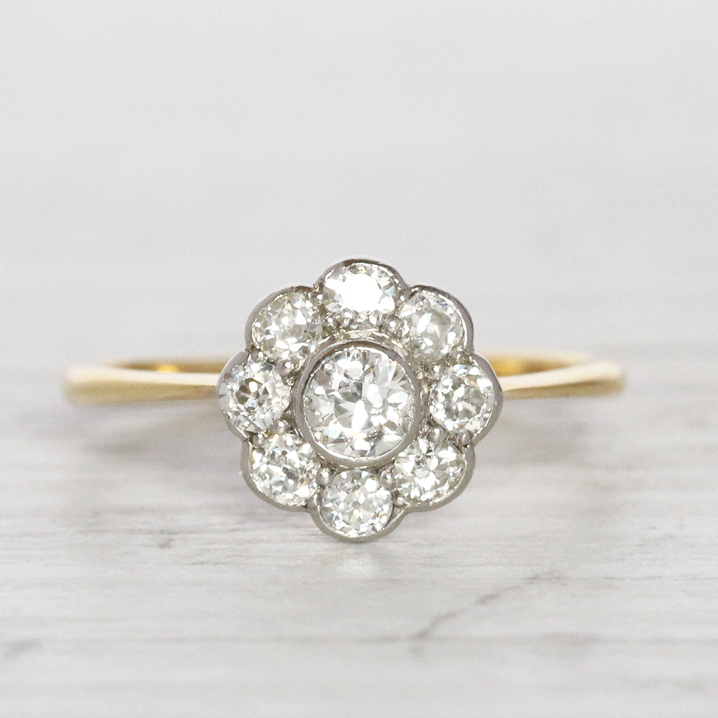 Edwardian 0.65 Carat Old Cut Diamond Daisy Cluster