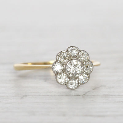 Edwardian 0.65 Carat Old Cut Diamond Daisy Cluster