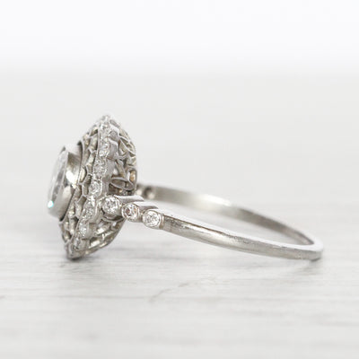 Art Deco 0.71 Carat Transitional Cut Diamond Filigree Halo Ring