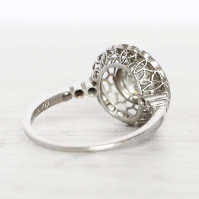 Art Deco 0.71 Carat Transitional Cut Diamond Filigree Halo Ring