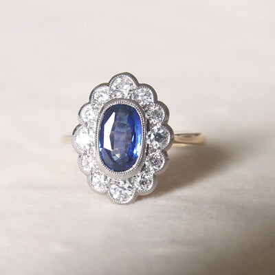 Vintage Style 1.65 Carat Sapphire and Old Cut Diamond Cluster