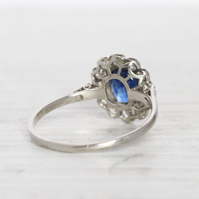 RESERVED - Edwardian 0.90 Carat Sapphire and Old Cut Diamond Cluster