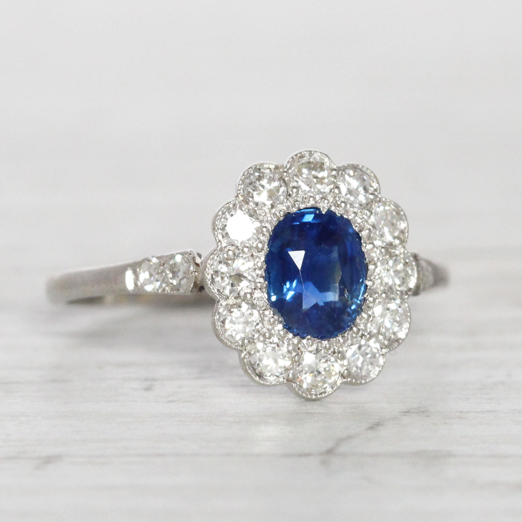 RESERVED - Edwardian 0.90 Carat Sapphire and Old Cut Diamond Cluster