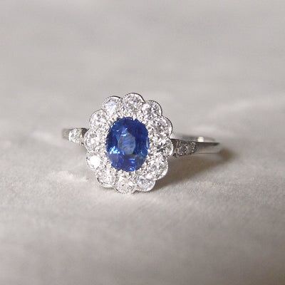 RESERVED - Edwardian 0.90 Carat Sapphire and Old Cut Diamond Cluster