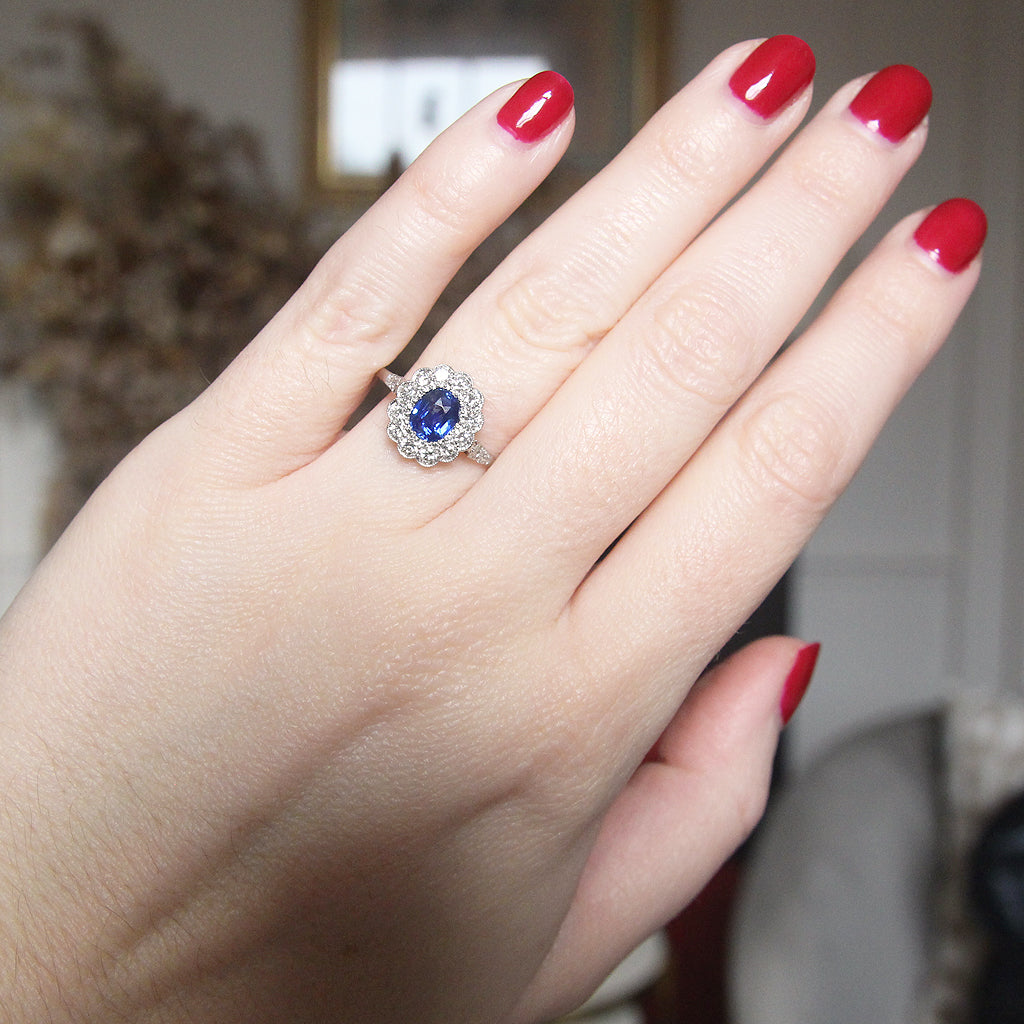 RESERVED - Edwardian 0.90 Carat Sapphire and Old Cut Diamond Cluster