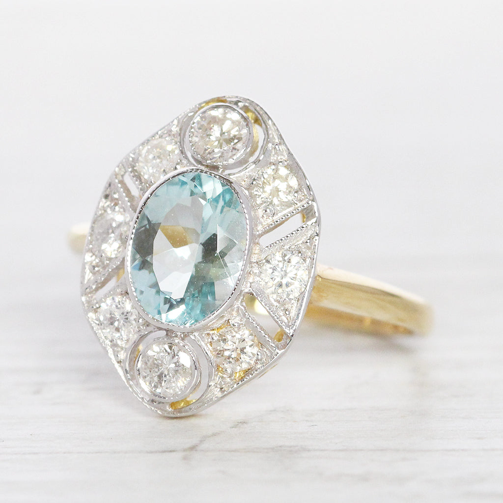 Art Deco Style 1 Carat Aquamarine and Diamond Cluster