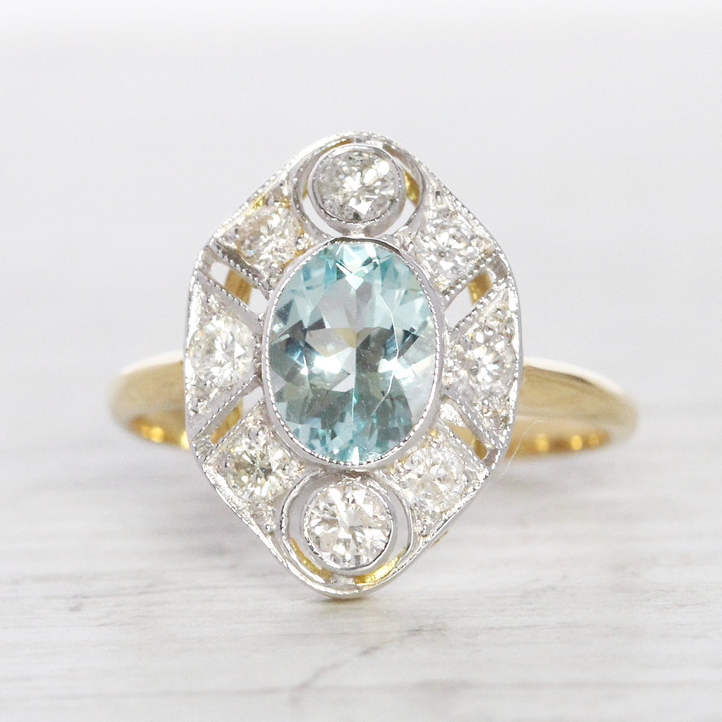 Art Deco Style 1 Carat Aquamarine and Diamond Cluster