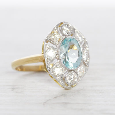 Art Deco Style 1 Carat Aquamarine and Diamond Cluster