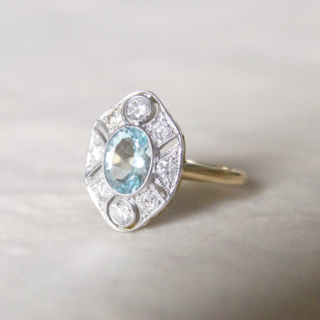 Art Deco Style 1 Carat Aquamarine and Diamond Cluster