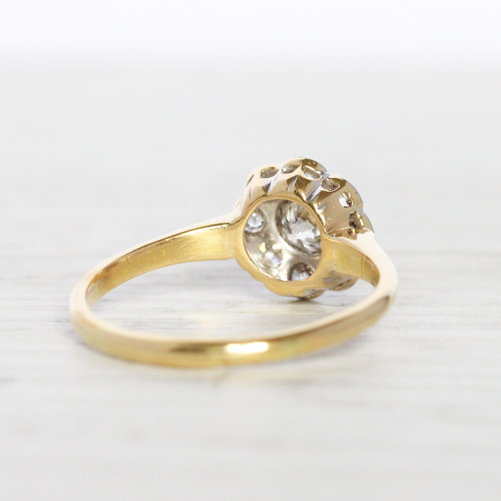 Edwardian 0.90 Carat Old Cut Diamond Daisy Cluster Ring