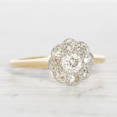 Edwardian 0.90 Carat Old Cut Diamond Daisy Cluster Ring