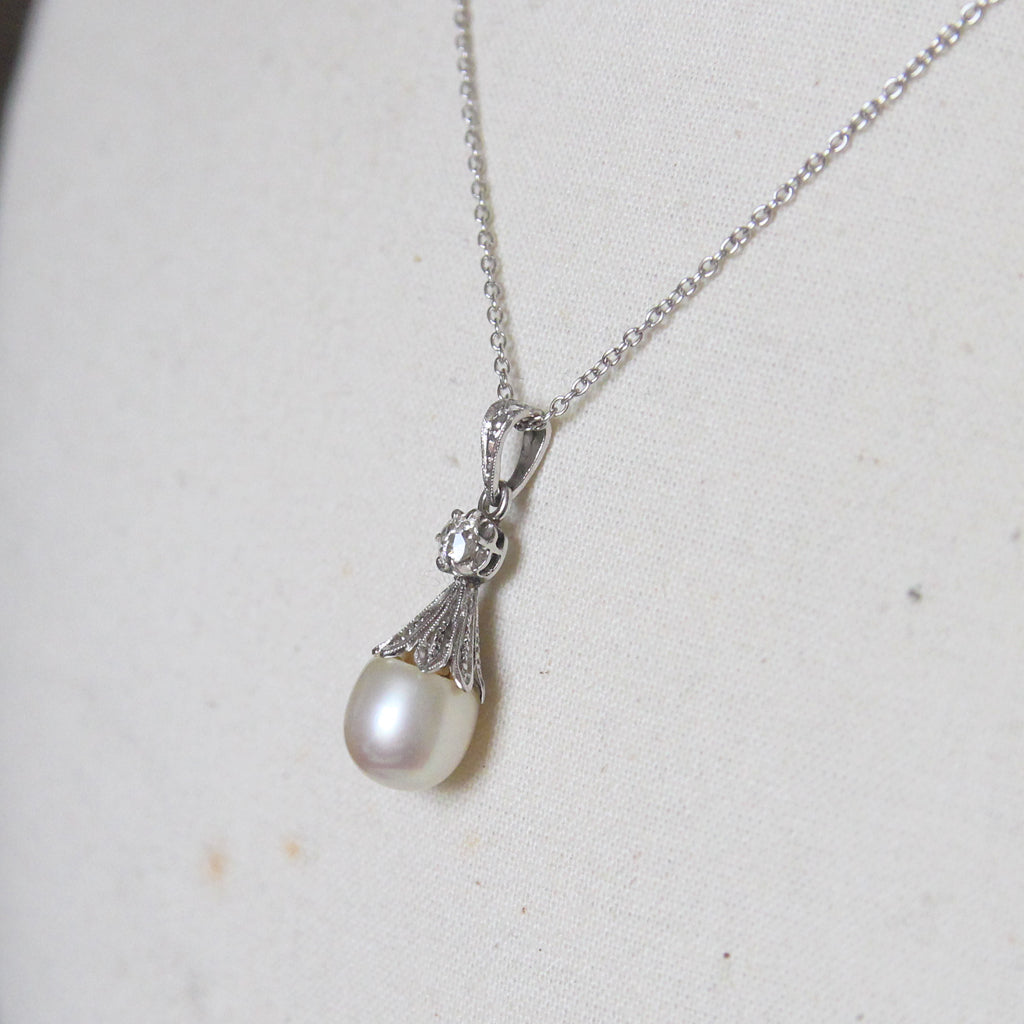 Antique Old Cut Diamond and Pearl Pendant