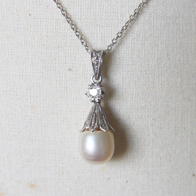 Antique Old Cut Diamond and Pearl Pendant