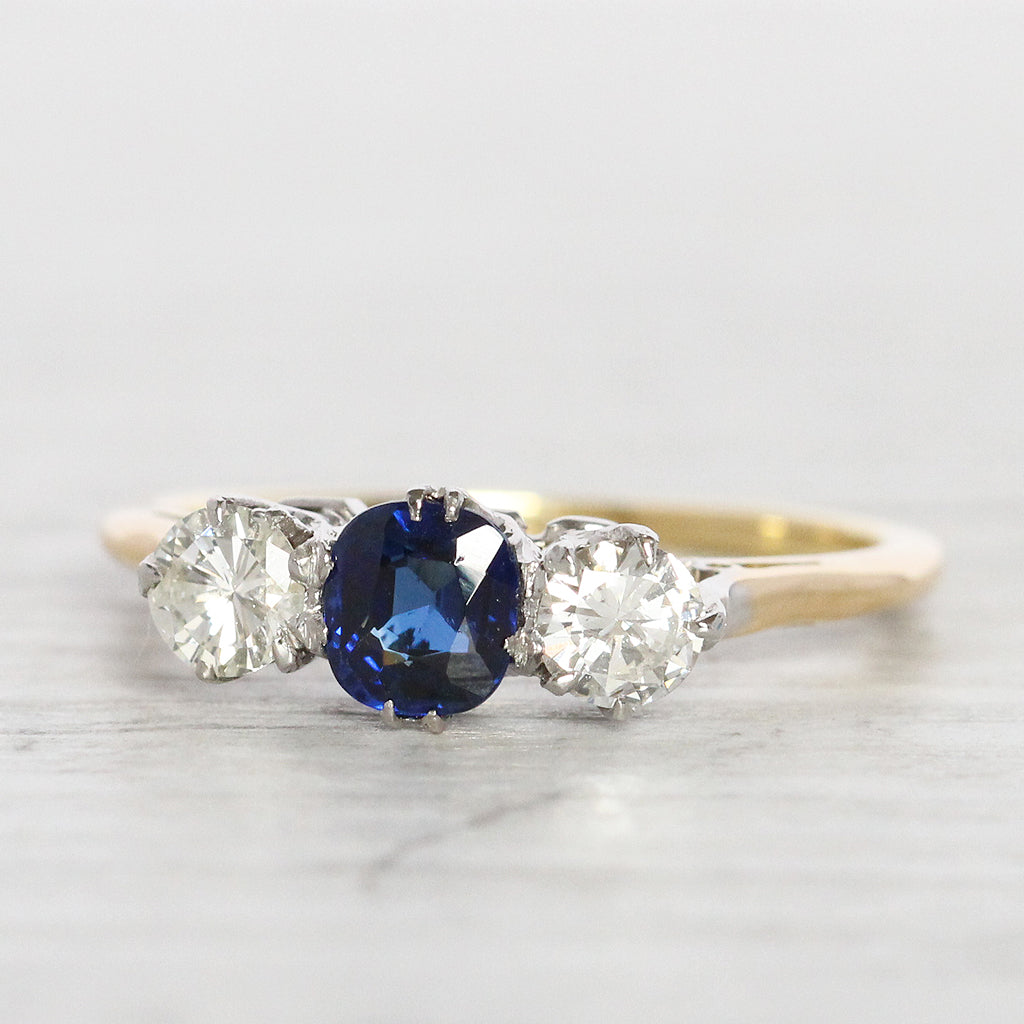 Vintage 0.60 Carat Sapphire and Diamond Three Stone