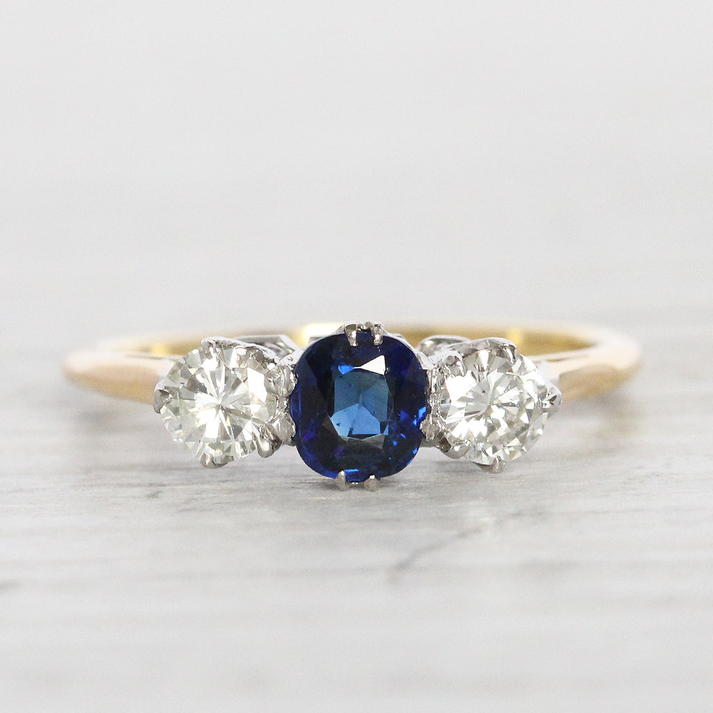 Vintage 0.60 Carat Sapphire and Diamond Three Stone