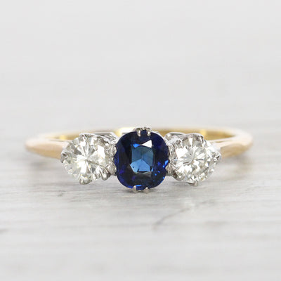 Vintage 0.60 Carat Sapphire and Diamond Three Stone