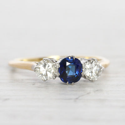 Vintage 0.60 Carat Sapphire and Diamond Three Stone