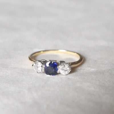 Vintage 0.60 Carat Sapphire and Diamond Three Stone