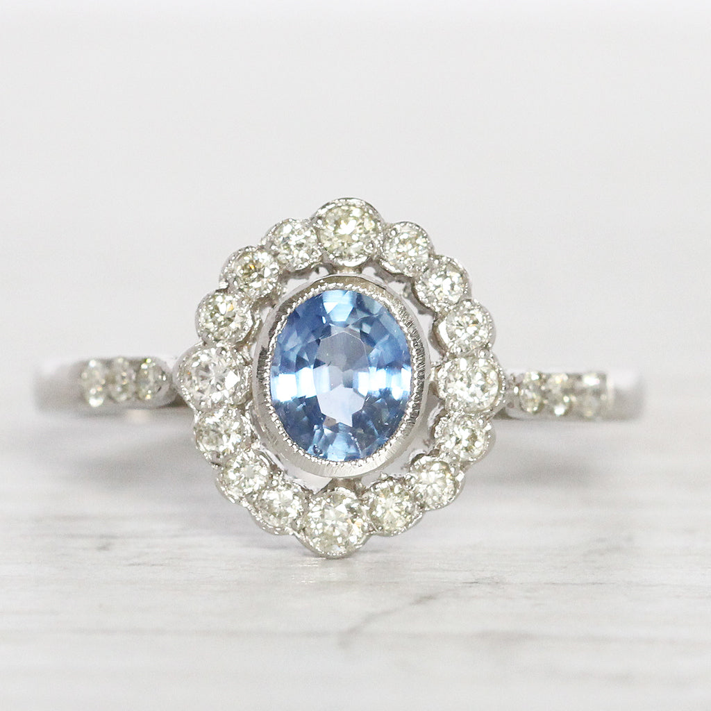 Art Deco Style 0.65 Carat Cornflower Blue Sapphire and Diamond Cluster