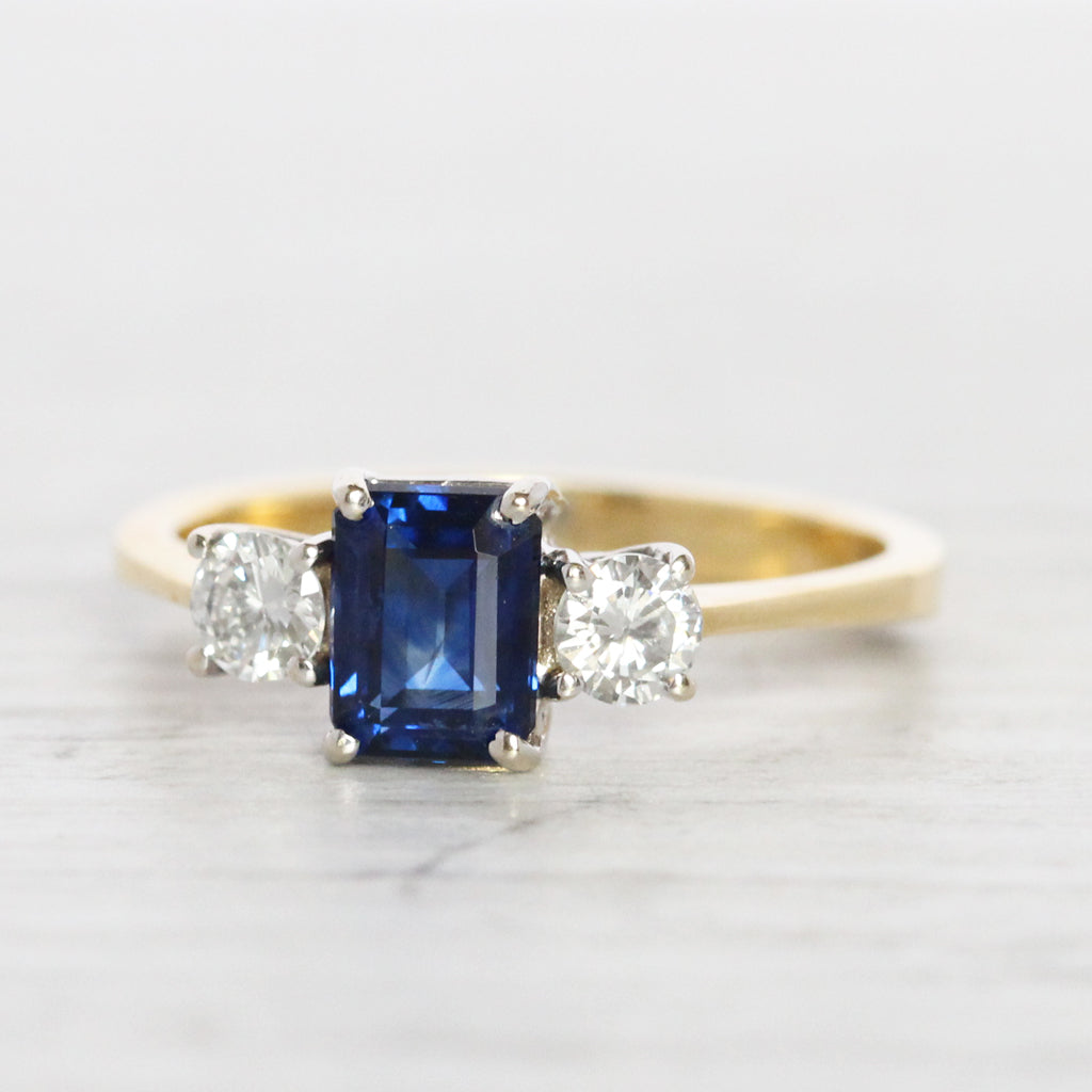 Vintage Style 1.05 Carat Sapphire and Diamond Three Stone