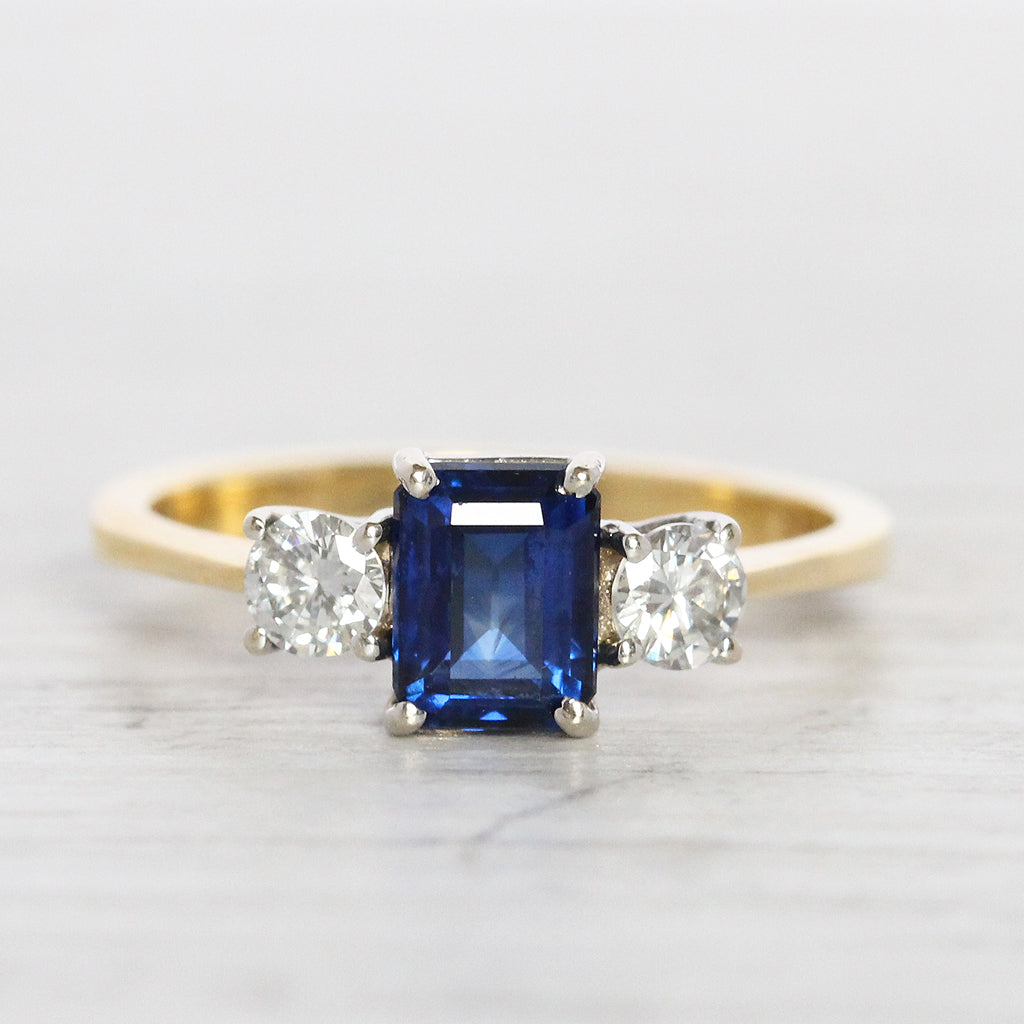 Vintage Style 1.05 Carat Sapphire and Diamond Three Stone