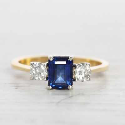 Vintage Style 1.05 Carat Sapphire and Diamond Three Stone