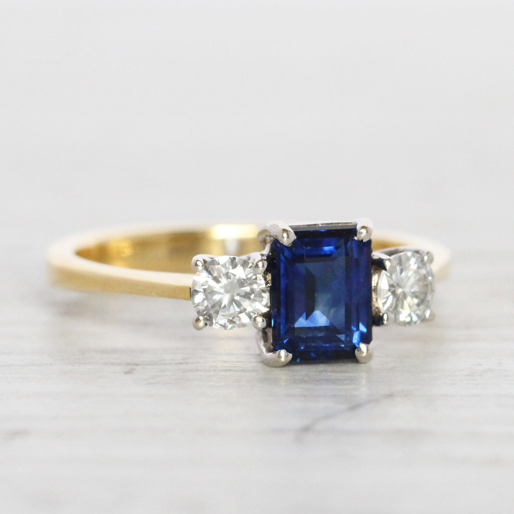 Vintage Style 1.05 Carat Sapphire and Diamond Three Stone