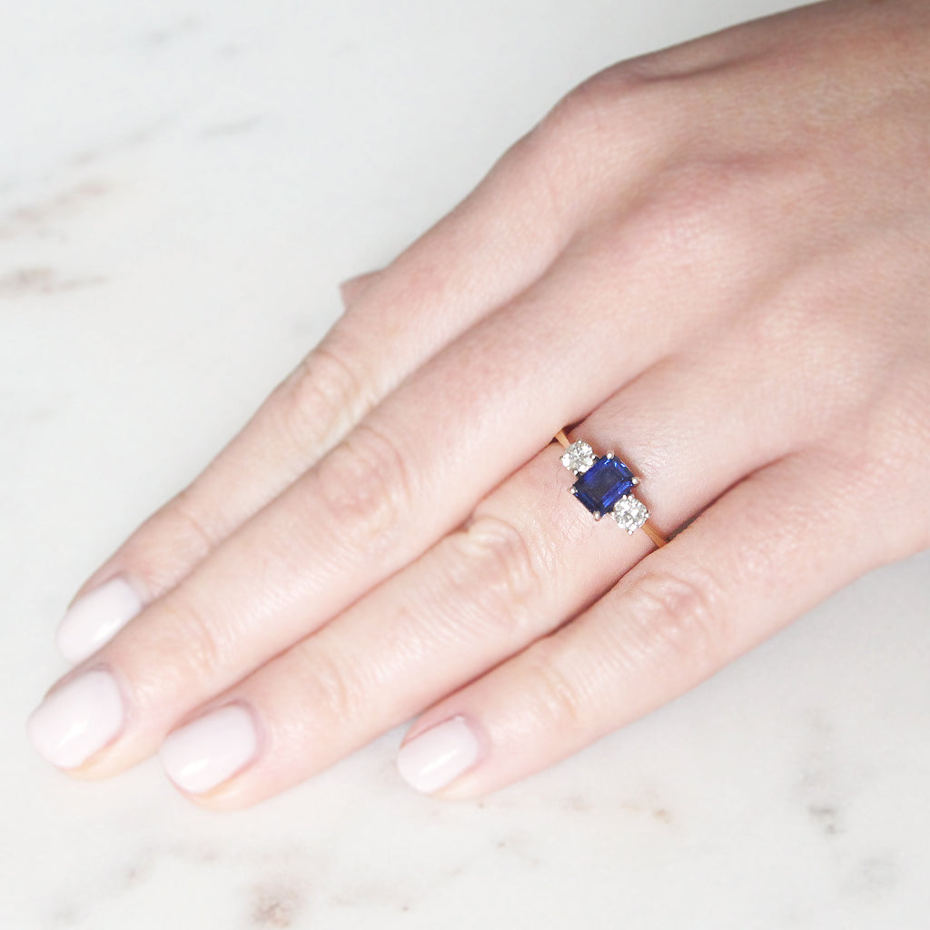 Vintage Style 1.05 Carat Sapphire and Diamond Three Stone