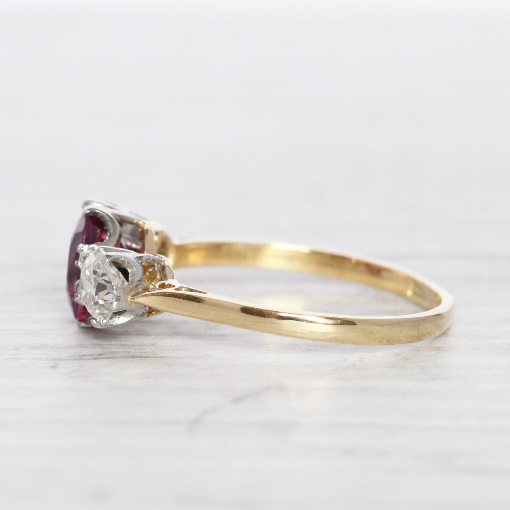 Antique Almandine Garnet and Diamond Three Stone