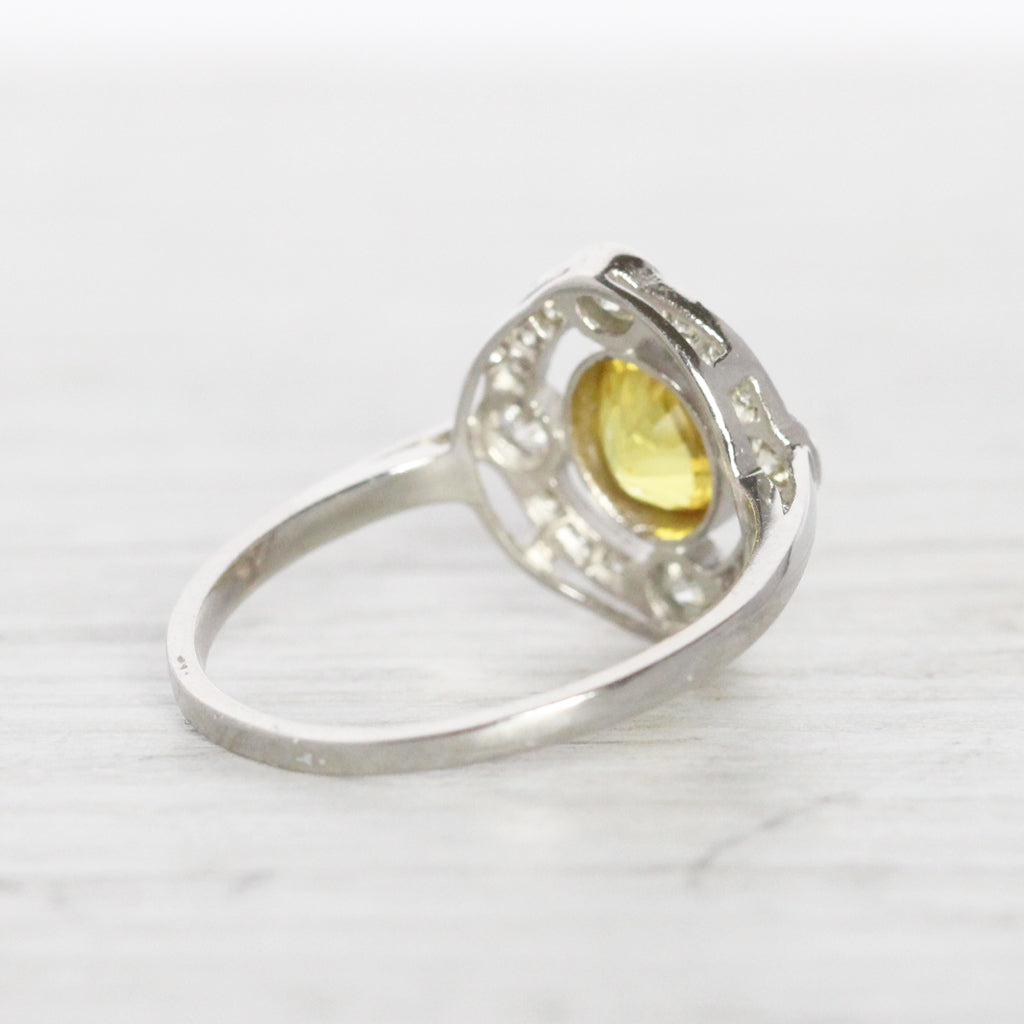 Art Deco Style 1.20 Carat Yellow Sapphire and Diamond Cluster