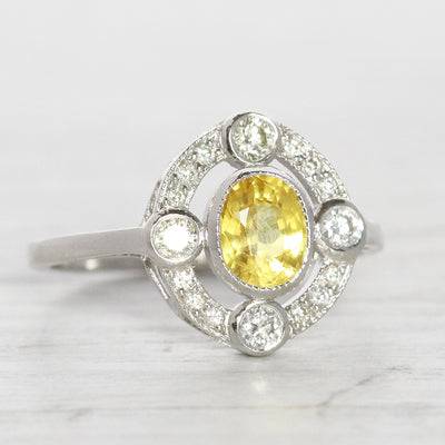 Art Deco Style 1.20 Carat Yellow Sapphire and Diamond Cluster