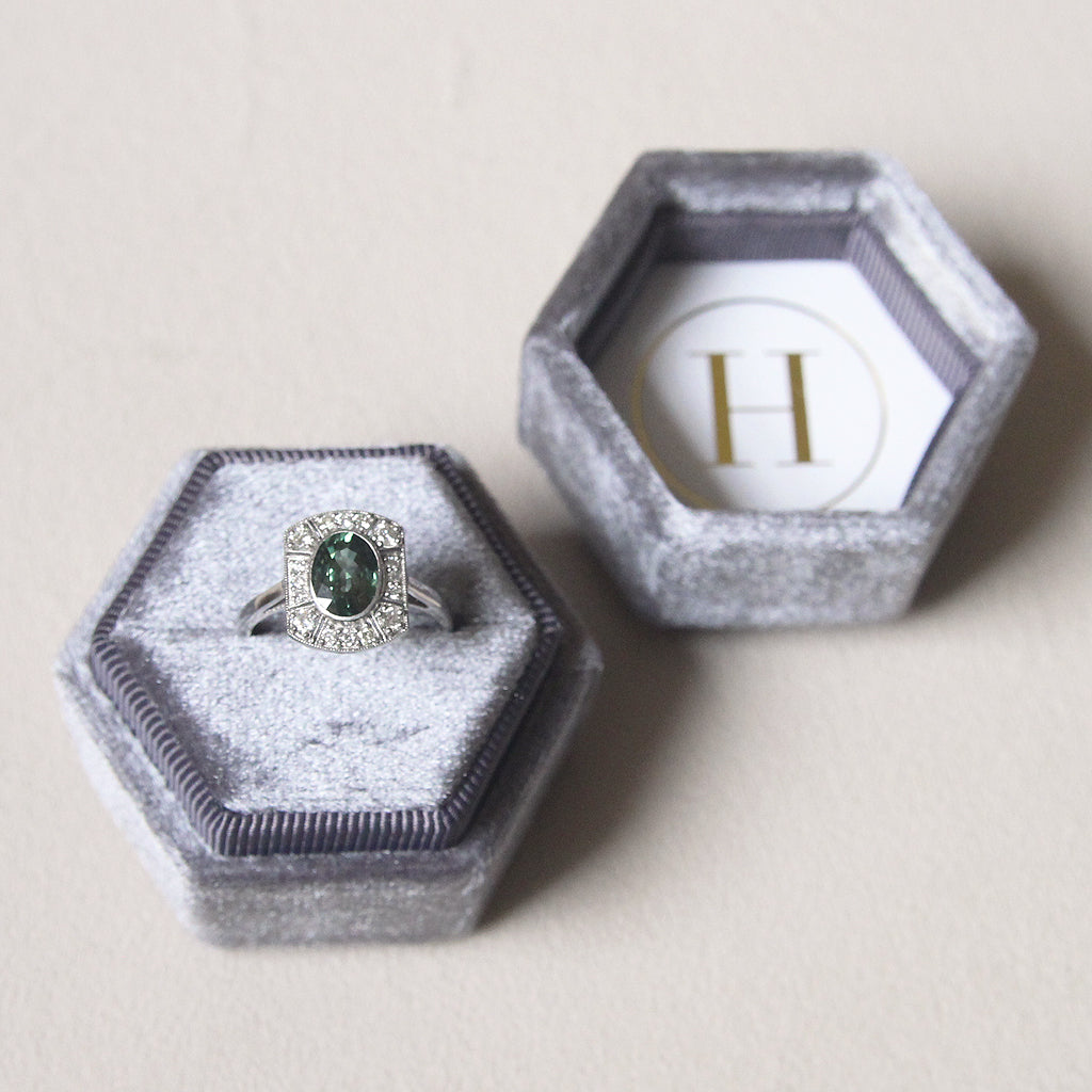 Art Deco Style 1.65 Carat Green Sapphire and Diamond Cluster