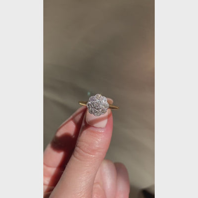 Edwardian 0.90 Carat Old Cut Diamond Daisy Cluster Ring