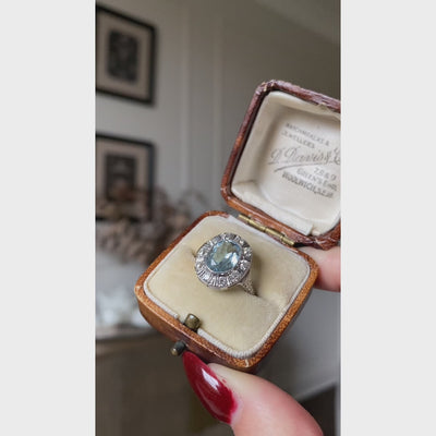 Art Deco Style 2 Carat Aquamarine and Old Cut Diamond Cluster