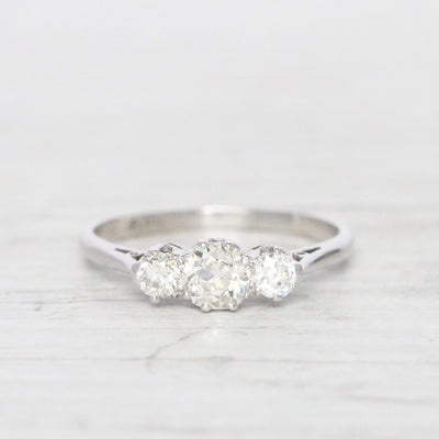 Art Deco 0.70 Carat Old Cut Diamond Three Stone Trilogy Ring