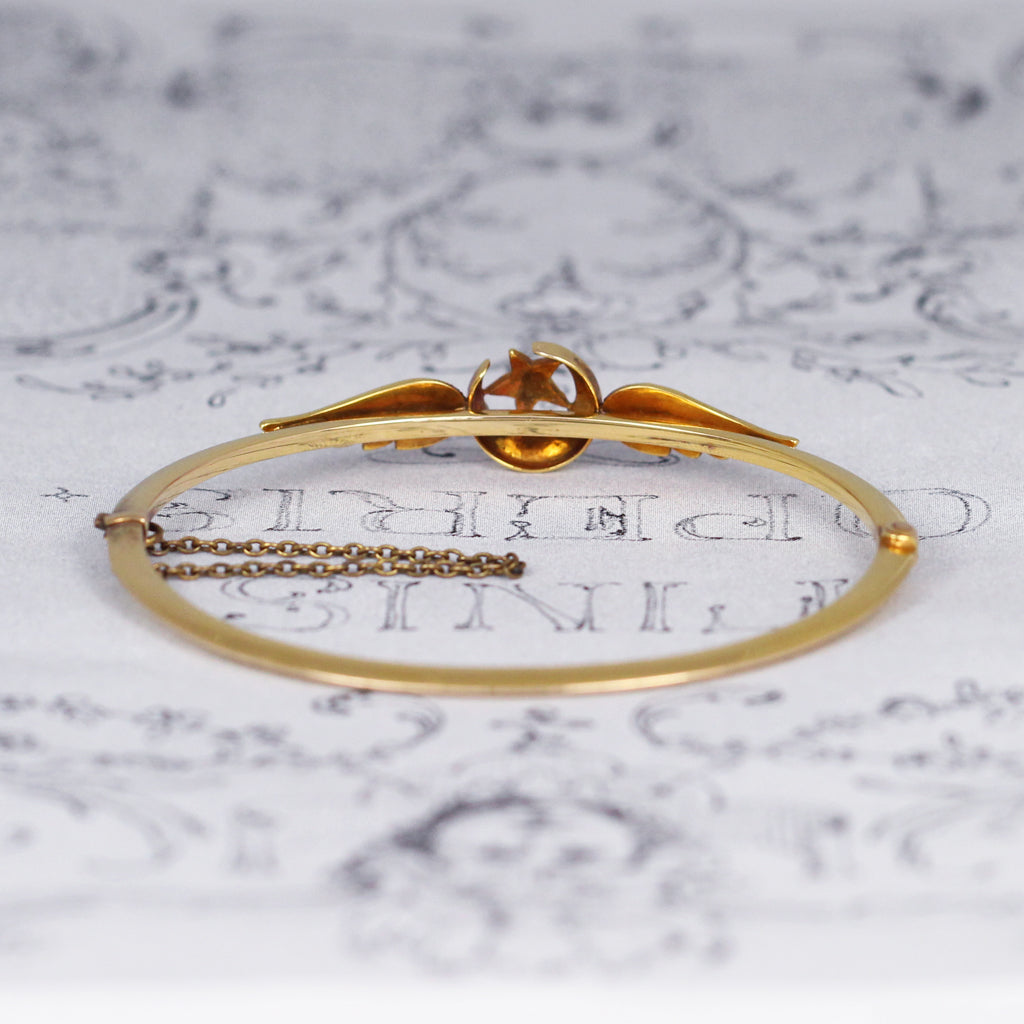 Victorian Crescent Moon, Star and Wing Pearl Bangle