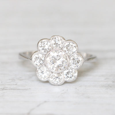 Art Deco 1.24 Carat Old Cut Diamond Daisy Cluster Ring