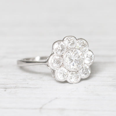 Art Deco 1.24 Carat Old Cut Diamond Daisy Cluster Ring